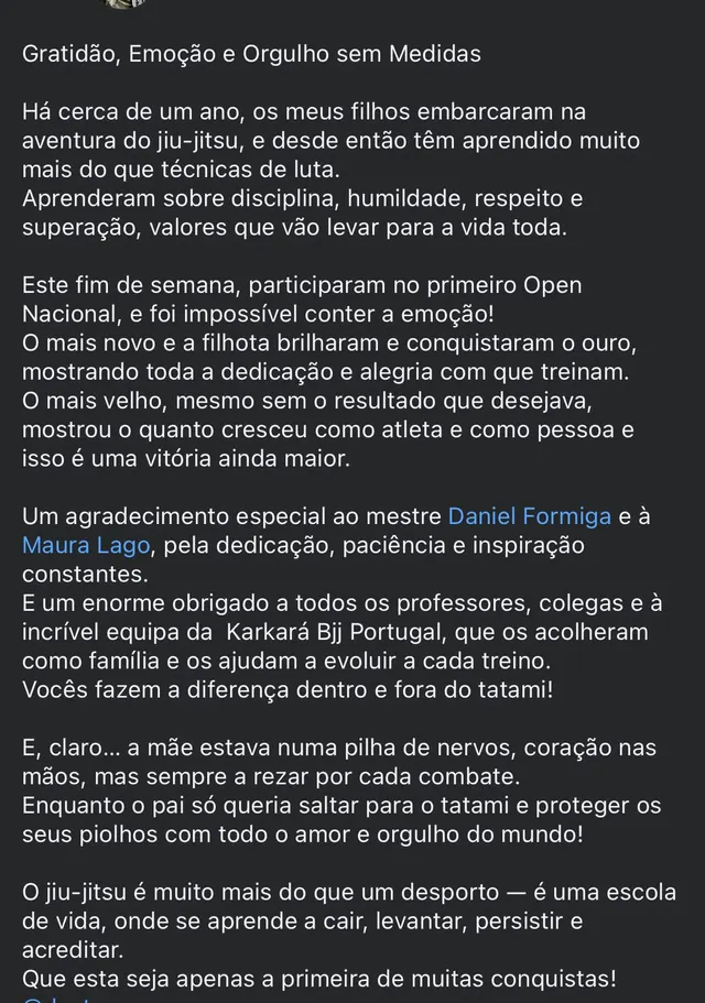 Print de mensagem de agradecimento de aluno ou encarregado de educação