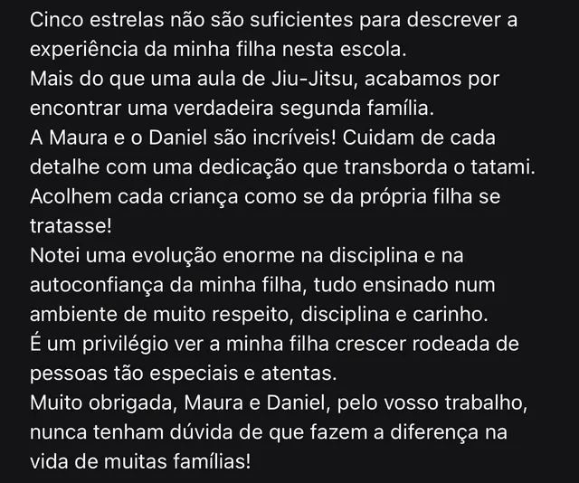 Print de mensagem de agradecimento de aluno ou encarregado de educação